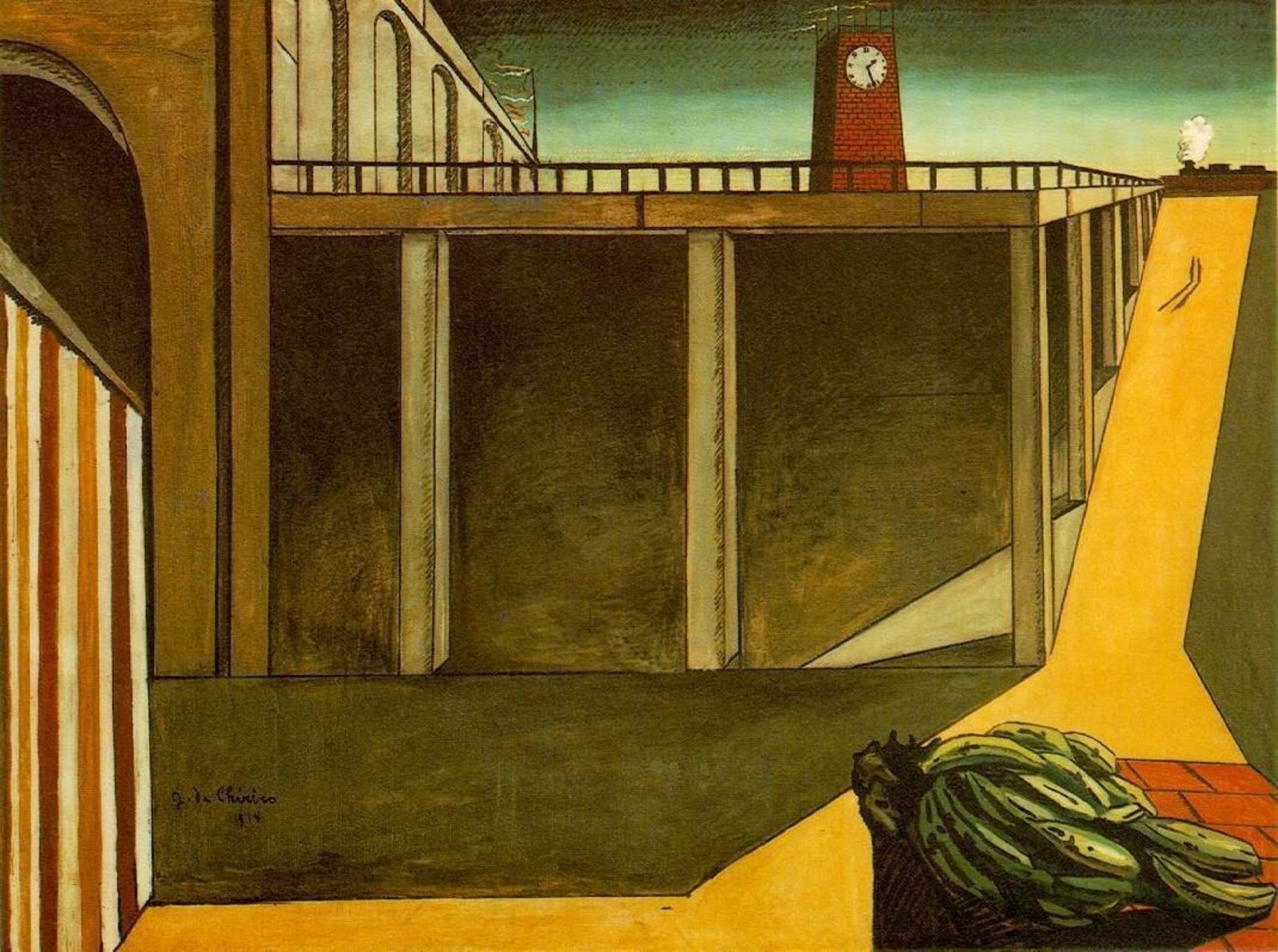Giorgio de Chirico. Gare Montparnasse (The Melancholy of Departure). 1914. Oil on canvas. 140 x 184.5 cm. Museum of Modern Art, New York