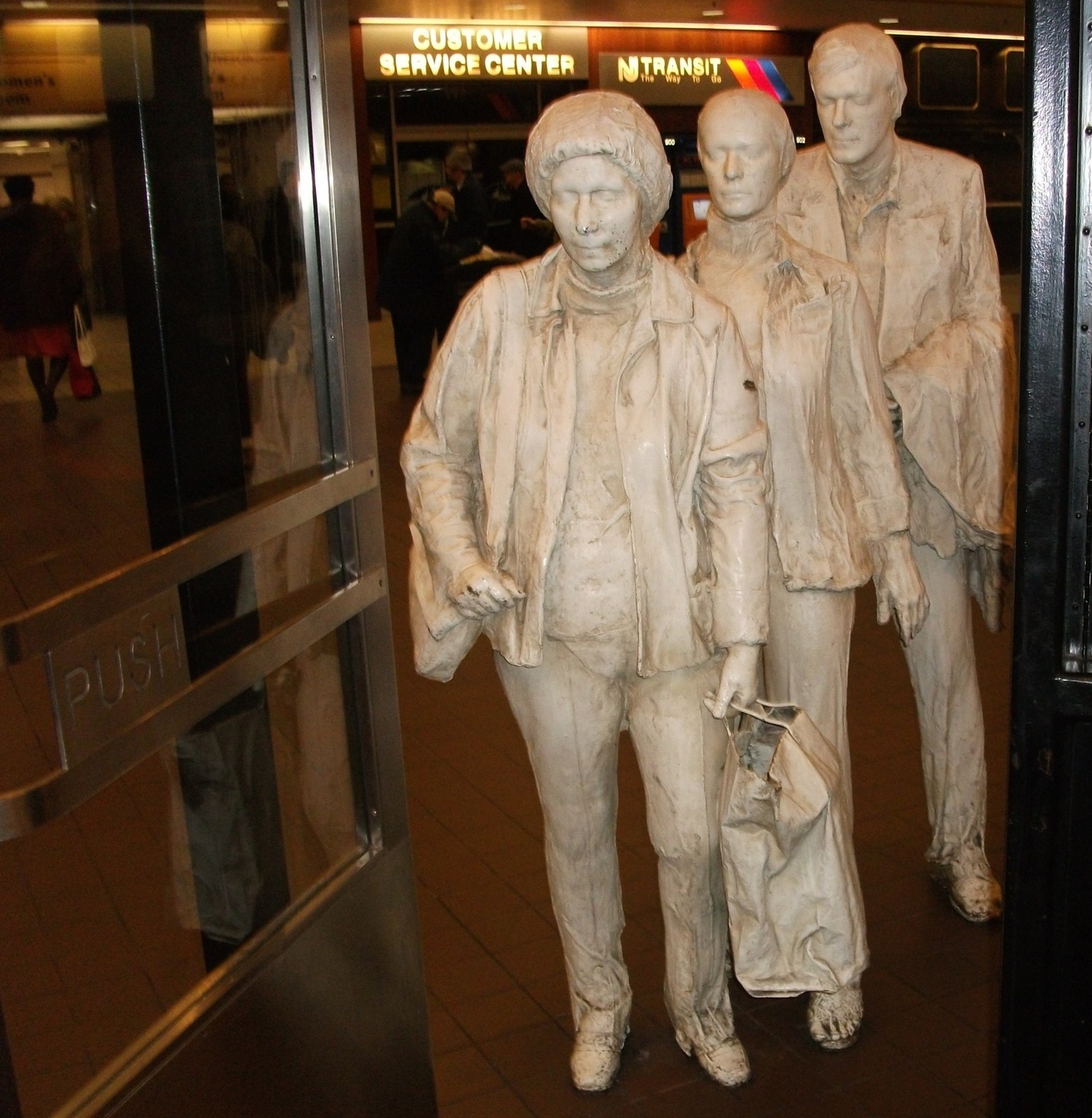George Segal  The Commuters, 1980  Bronze, white patina  Bus Station at 8th Avenue, Manhattan, New York, USA