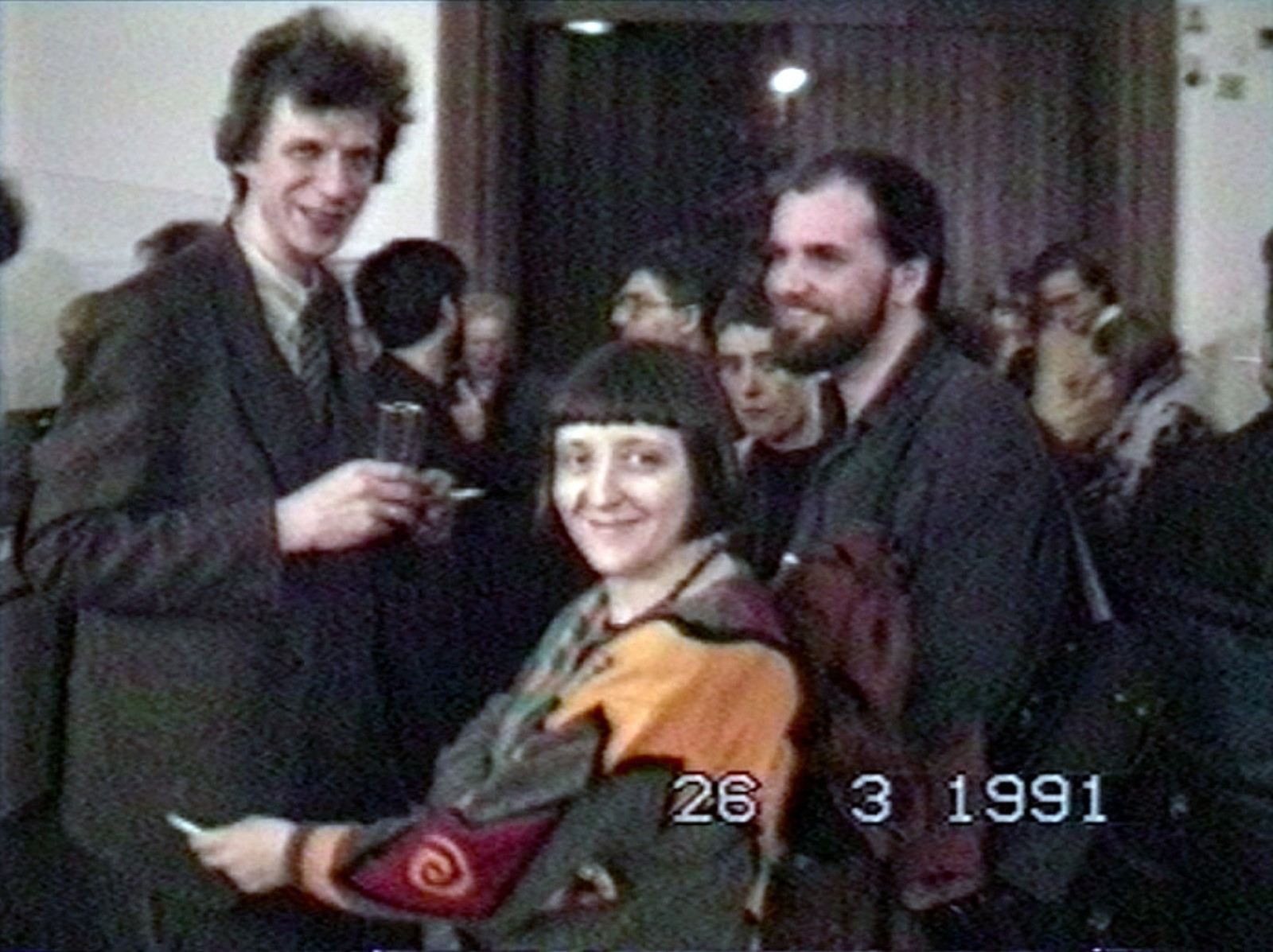 Nikolai Panitkov, Elena Elagina, and Andrei Filippov at the opening of MANI Museum. 40 Moskauer Kuenstler at the Carmelite Monastery in Frankfurt, March 26, 1991