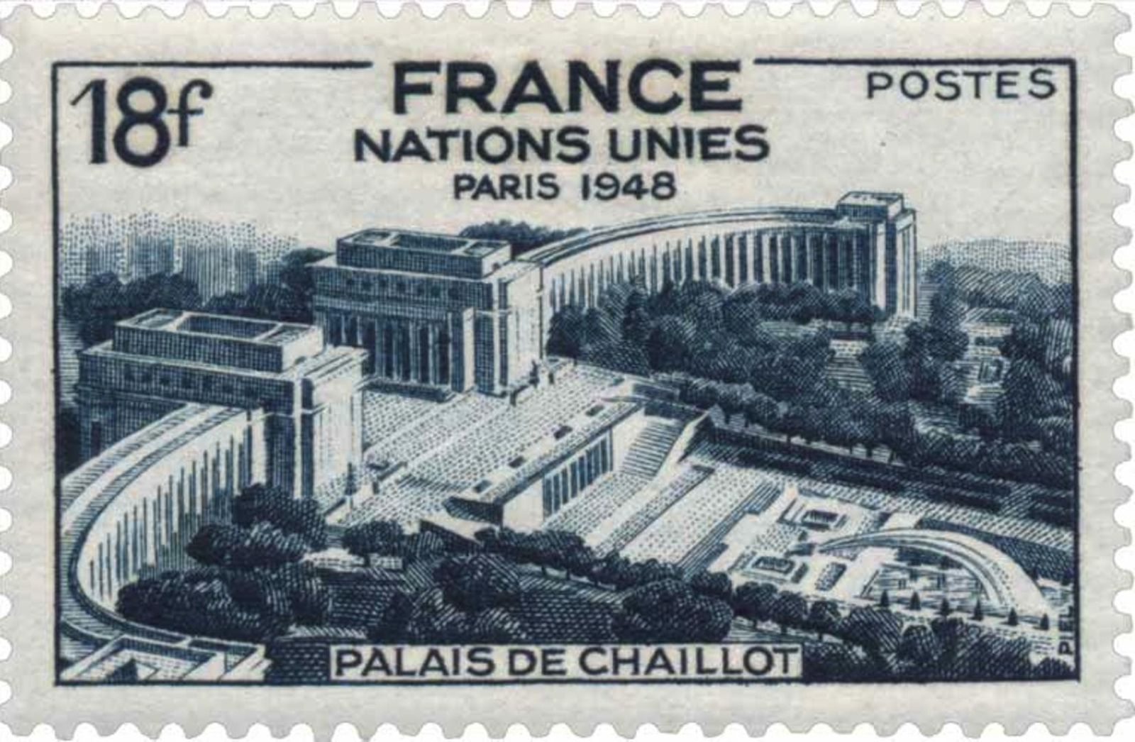Луи-Ипполит Буало, Жак Карлю и Леон Азема. Дворец Шайо в Париже. 1937. Изображение на почтовой марке