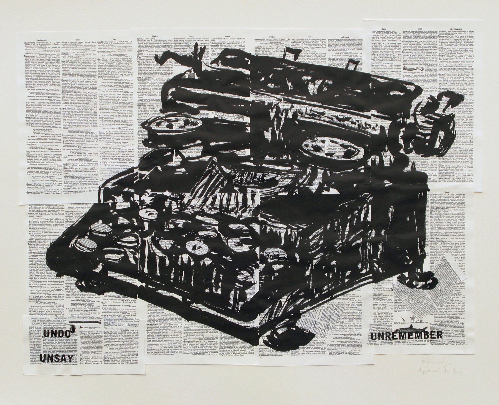 William Kentridge. A UNIVERSAL ARCHIVE, 2012. One run hand printed lithograph and collage. 28 x 33.75 inches. Greg Kucera Gallery. Seatle, Washington, USA.