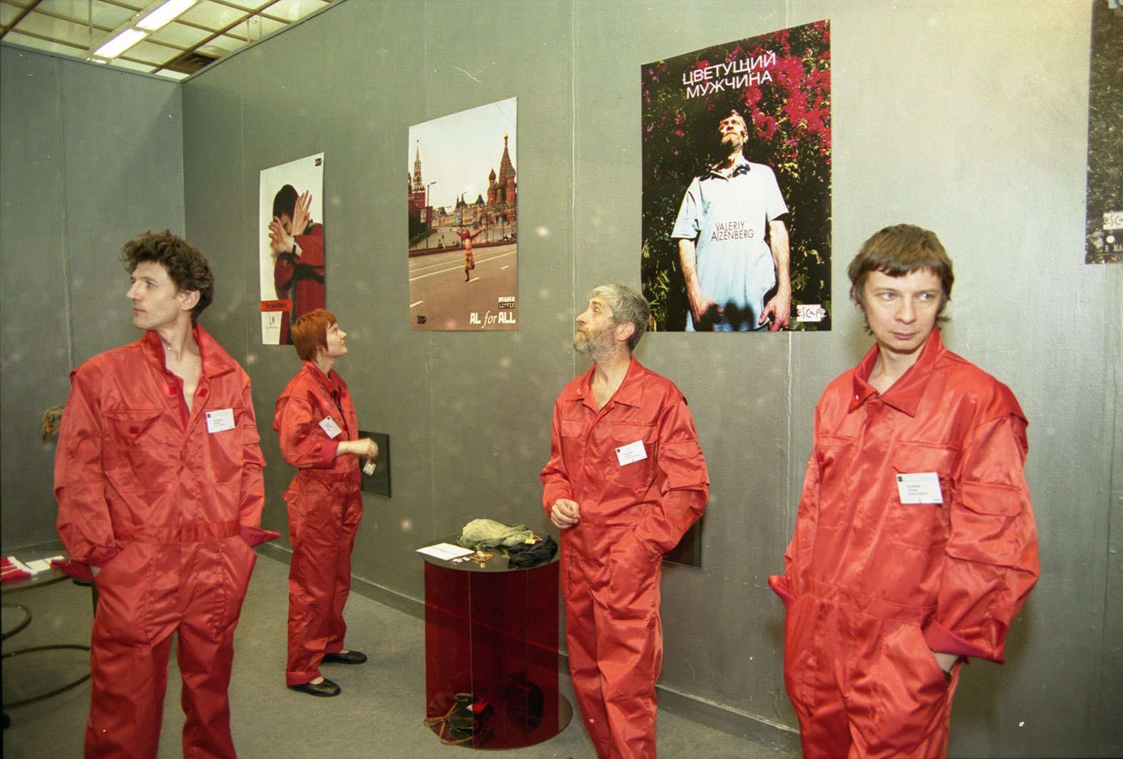 ESCAPE Group (Valery Aisenberg, Anton Litvin, Bogdan Mamonov, Liza Morozova), performance, installation ESCAPE Boutique (2001), Art Moscow Fair. Photo: K. Adzher