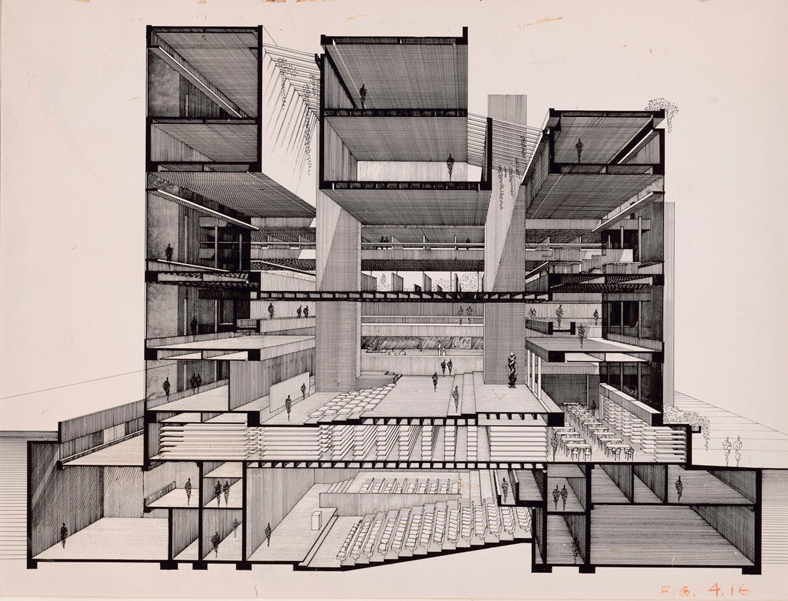 Проект корпуса искусств и архитектуры Йельского университета. Разрез. 1964Предоставлено Библиотекой Конгресса  &nbsp;