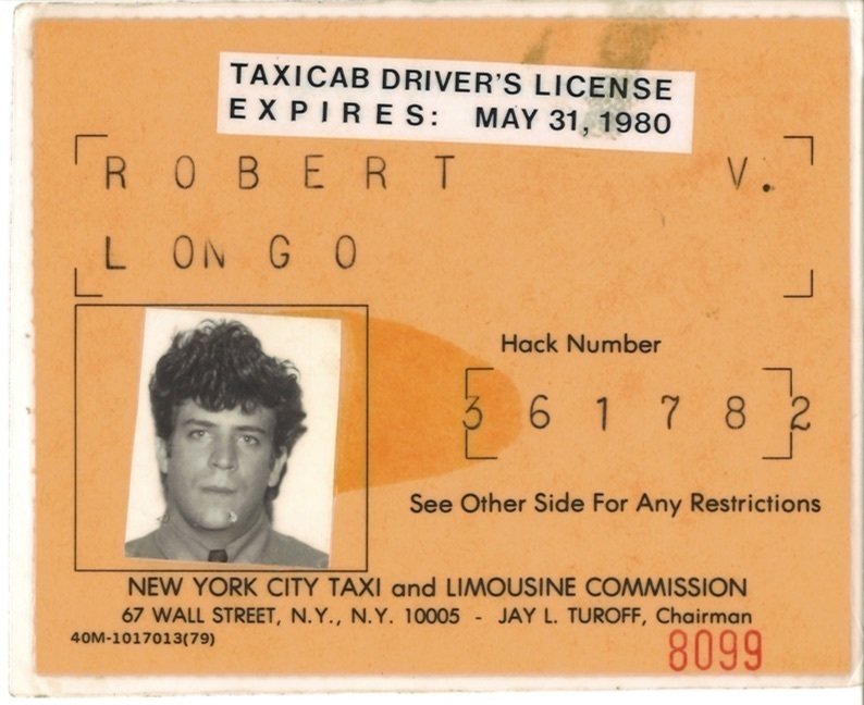 Longo&rsquo;s New York City taxicab driver&rsquo;s license, 1978&ndash;1979