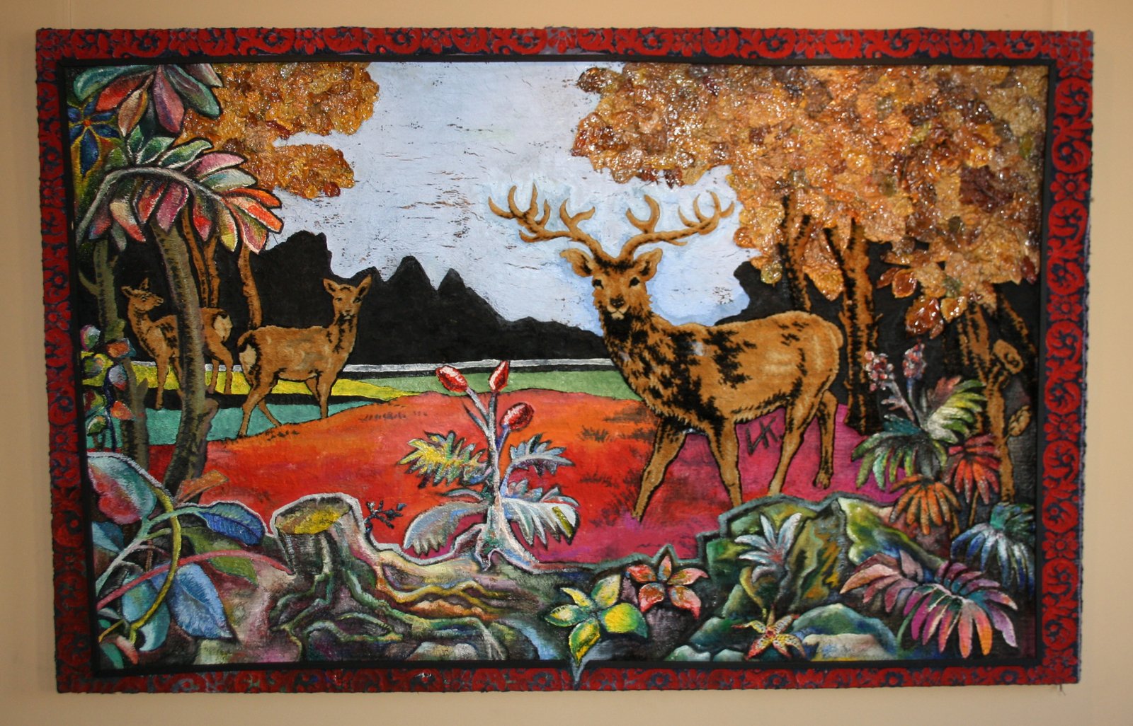 Ivan Klyuchnikov, Deer at an Exhibition, 2014, carpet, mixed media. Private collection