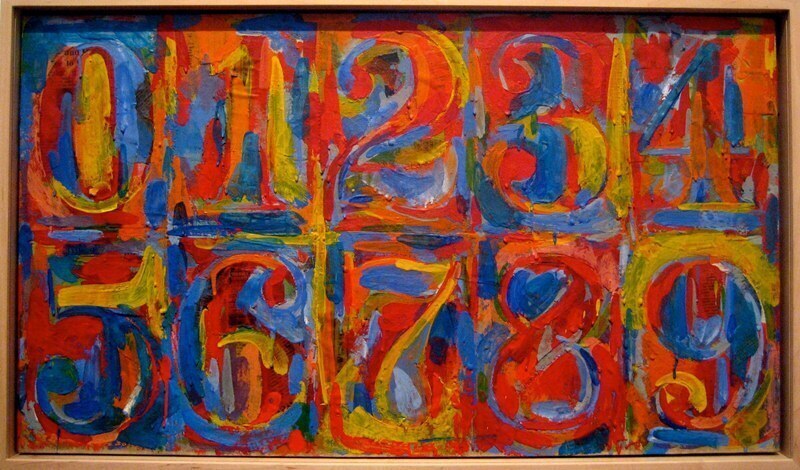 Джаспер Джонс. От 0 до 9. 1959. Холст, энкаустика, коллаж. 53,8x88,9. Музей Людвига, Кельн