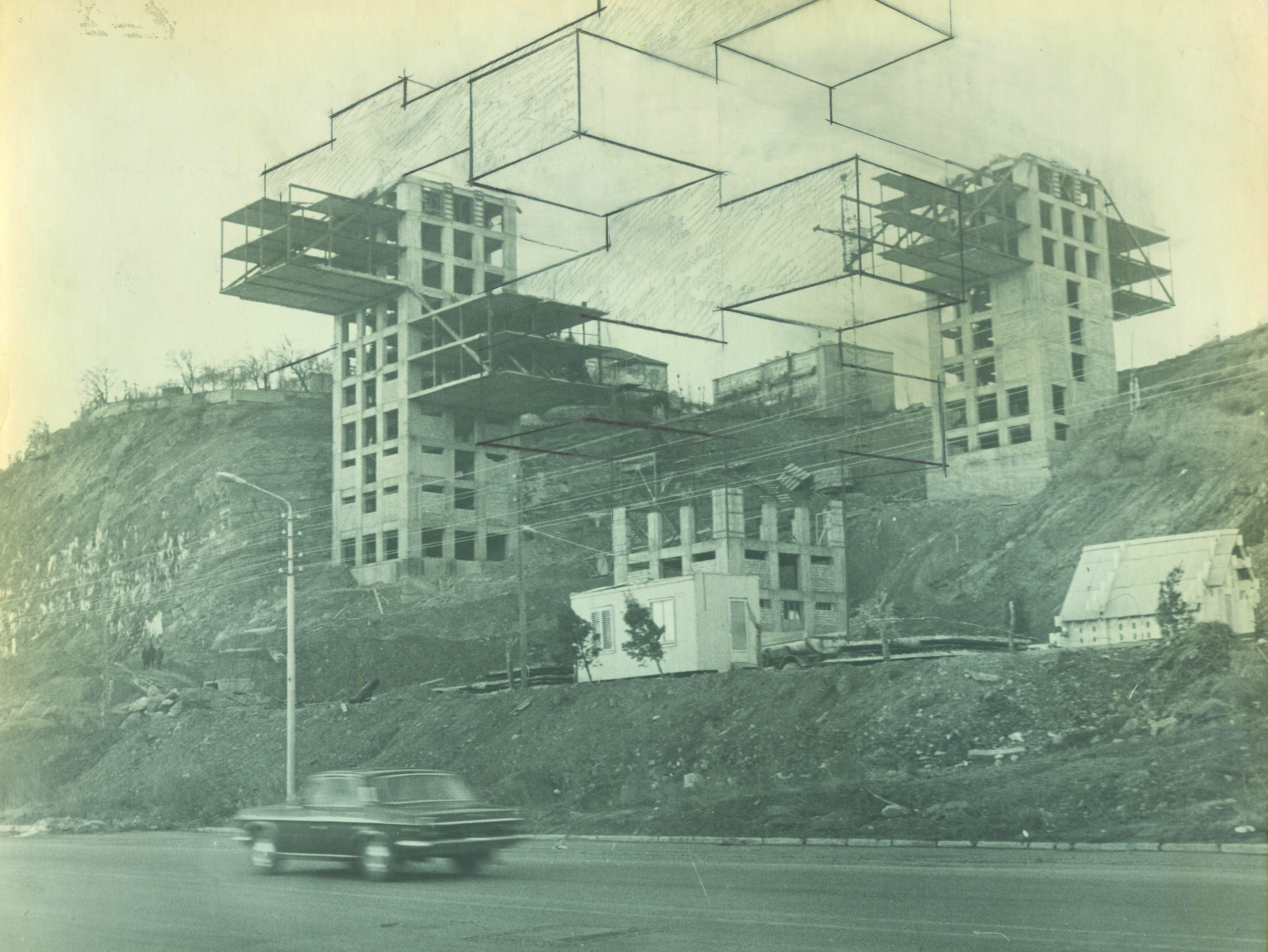 Ministry of Transportation (Tbilisi, Georgia) Architects: George Chakhava, Zurab Jalaghania, T. Tkhilava, V. Kimberg 1974 Courtesy George Chakhava's personal archive collected and selected by Vahram Aghasyan, Nini Palavandishvili and Lali Pertenava as a part of Frozen moments. Architecture Speaks Back curated by Joanna Warsza, Tbilisi, 2010