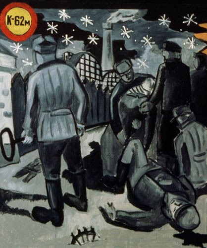 Константин Звездочетов Последний-решительный (из цикла «Пердо»). 1987 Оргалит, темпера. 120х100 Коллекция галереи «Риджина», Москва Предоставлено автором