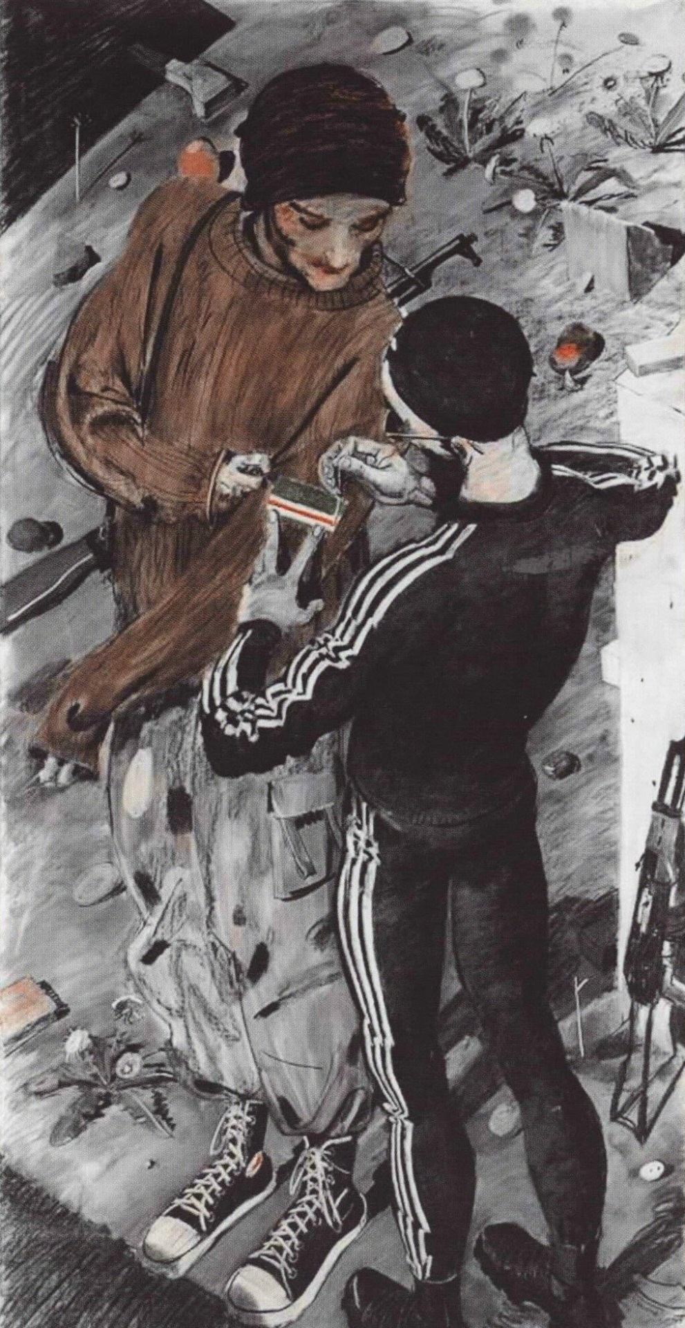 Нашивка. Из серии «Навязанные обстоятельства». 2007  Холст, уголь, сангина  Предоставлено автором