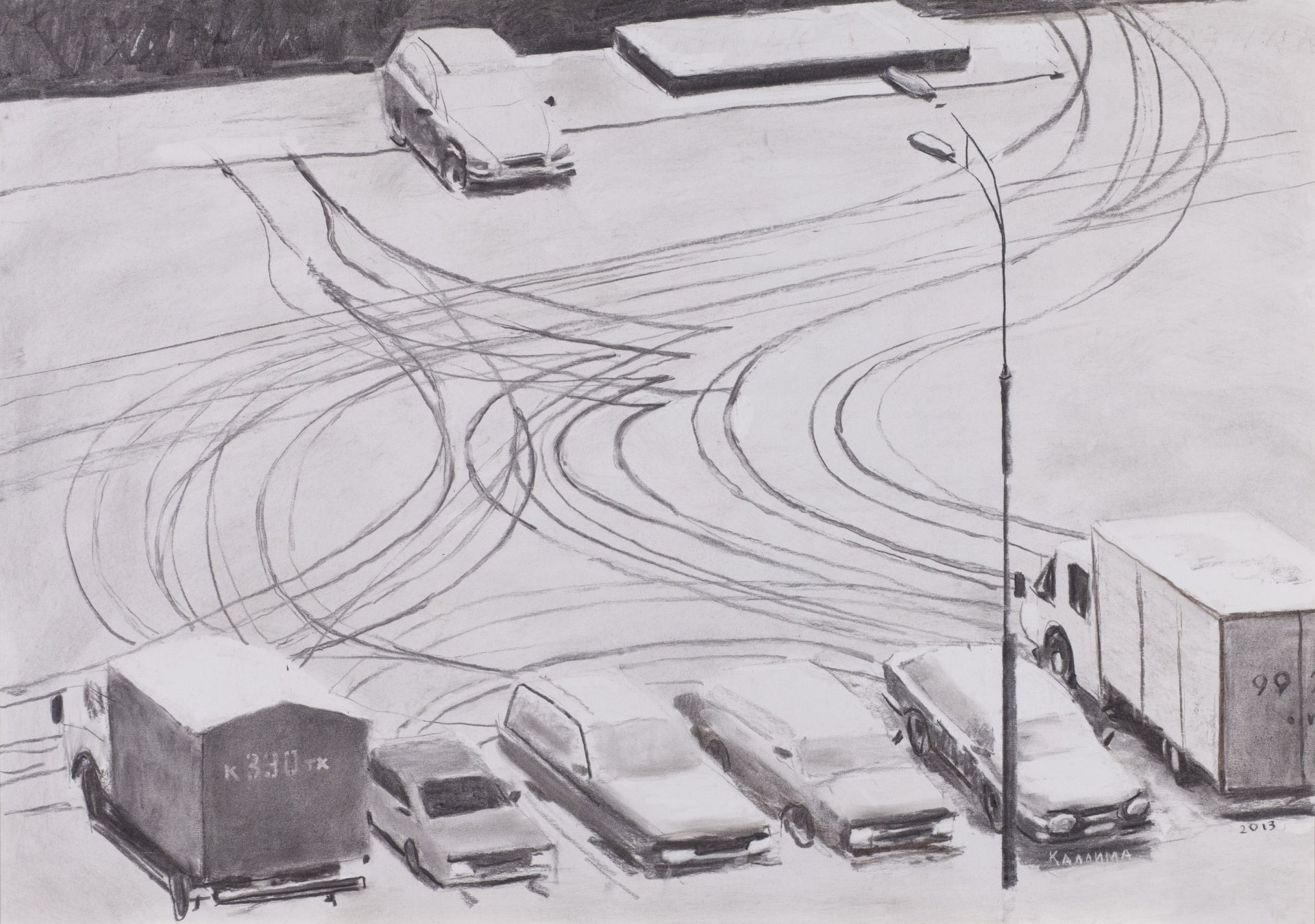 № 3. Из серии «Серые будни». 2013  Бумага, уголь, сангина  Предоставлено галереей «Риджина»