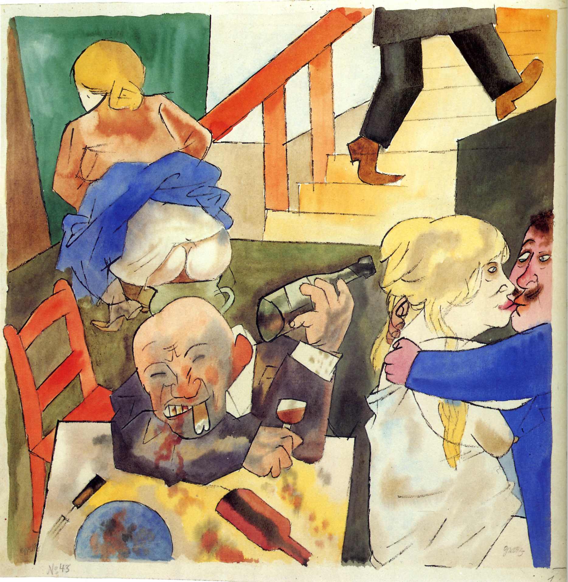 Георг Гросс. Оргия, 1922. Акварель, чернила. 50,5 x 49,5 см Частная коллекция