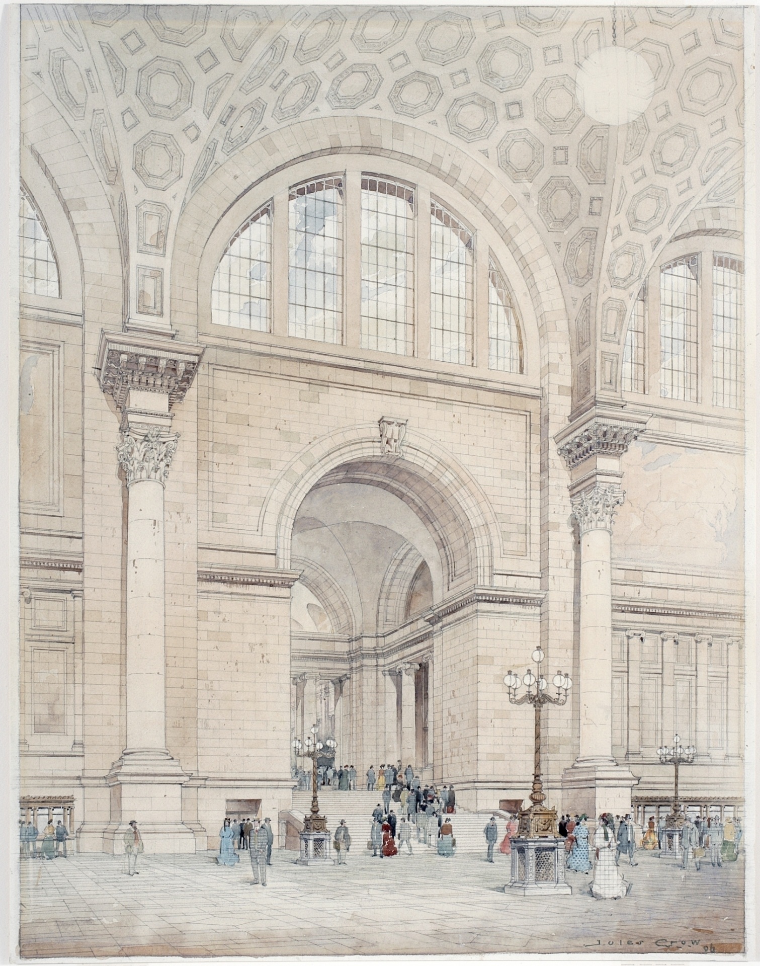 McKim, Mead & White. Pennsylvania Station in New York City. Drawing by Jules Crow. 1906 © New-York Historical Society, PR042, McKim, Mead & White Collection