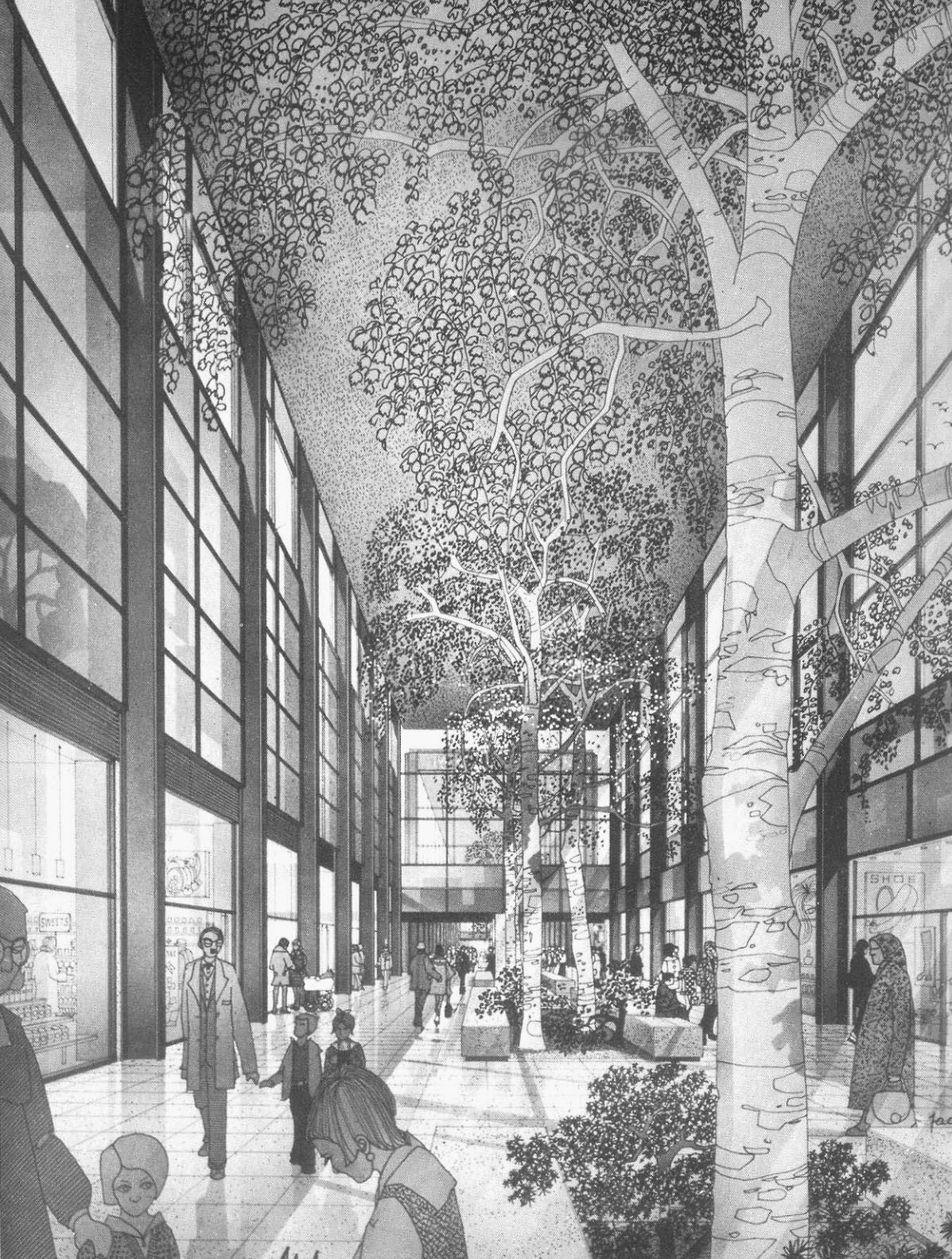 Helmut Jakoby. Queen's Court in the shopping building in Milton Keynes. 1970s &copy; Derek Walker