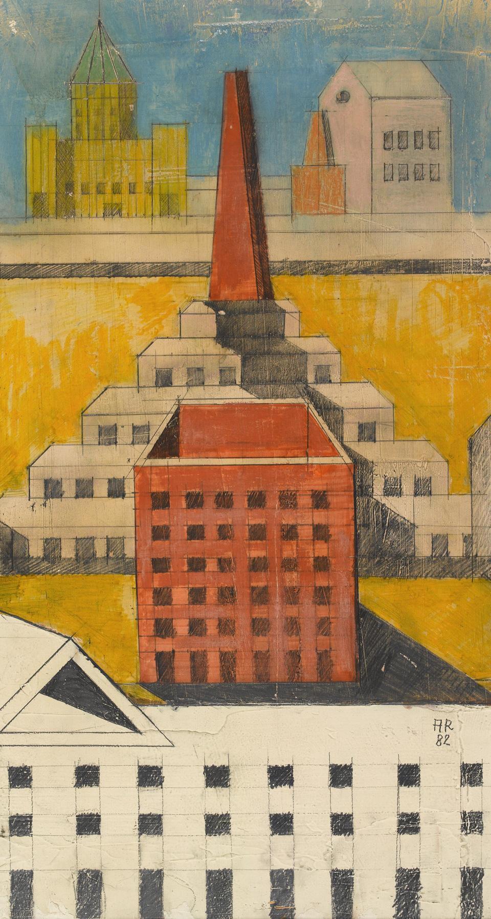 Альдо Росси. &laquo;Постройки Альдо Росси&raquo;. Рисунок. 1982 &copy; Fondazione Aldo Rossi