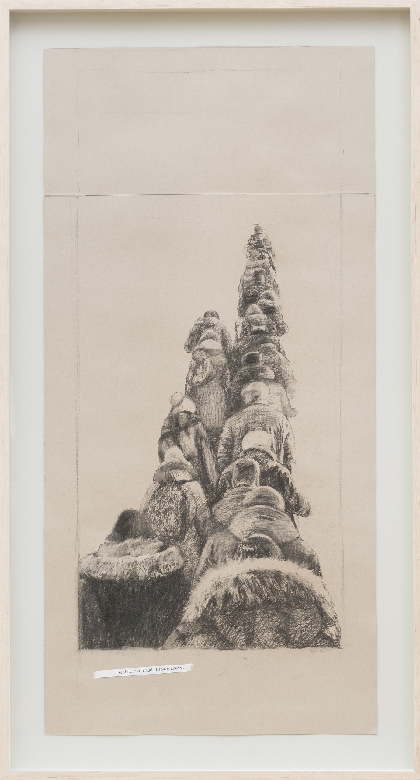 Olga Chernysheva. Untitled (Escalator), 2015. Charcoal on paper. 120.5 x 65 x 5 cm.Courtesy Pace Gallery.Photographer: Damian Griffiths