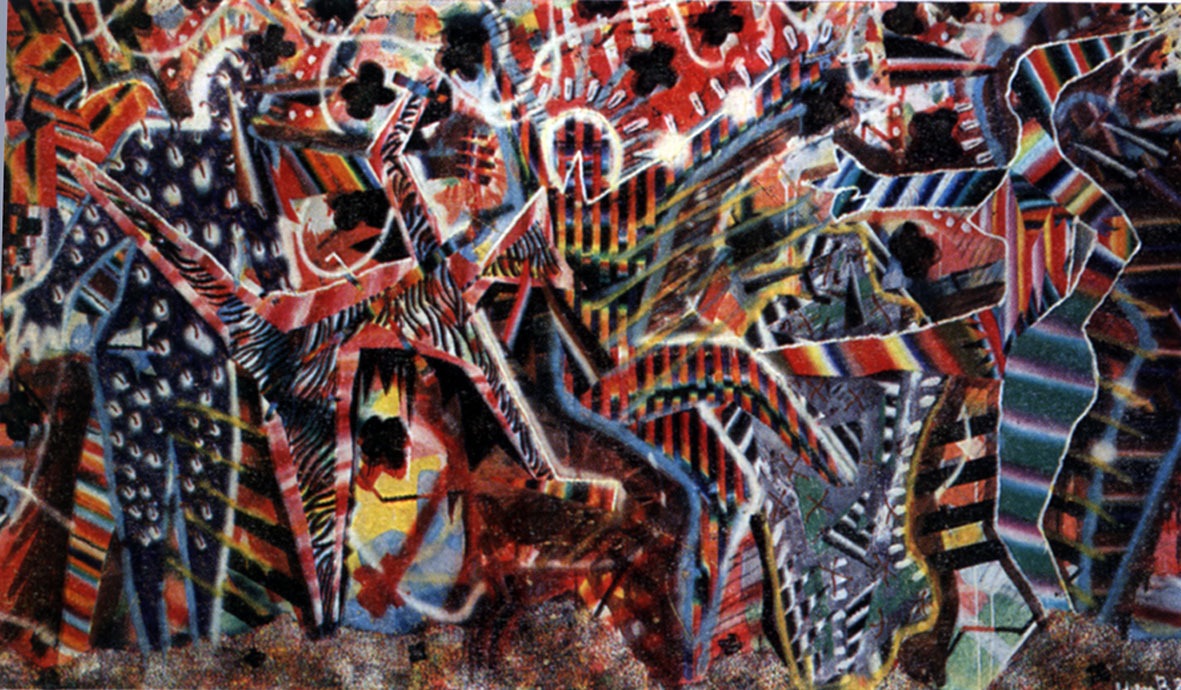 Sergei Shutov The Little Badger is no Longer Lazy, 1986 Mixed media on canvas Courtesy of the artist