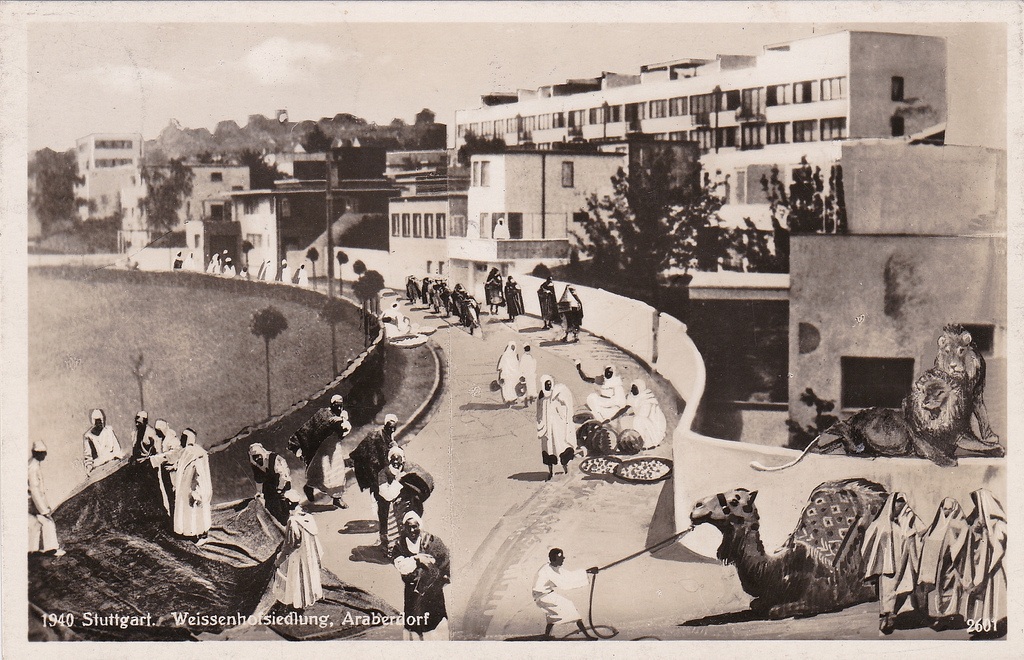 Propaganda collage representing Weissenhof Estate (1927) designed by Mies van der Rohe as an Arab village. 1940.