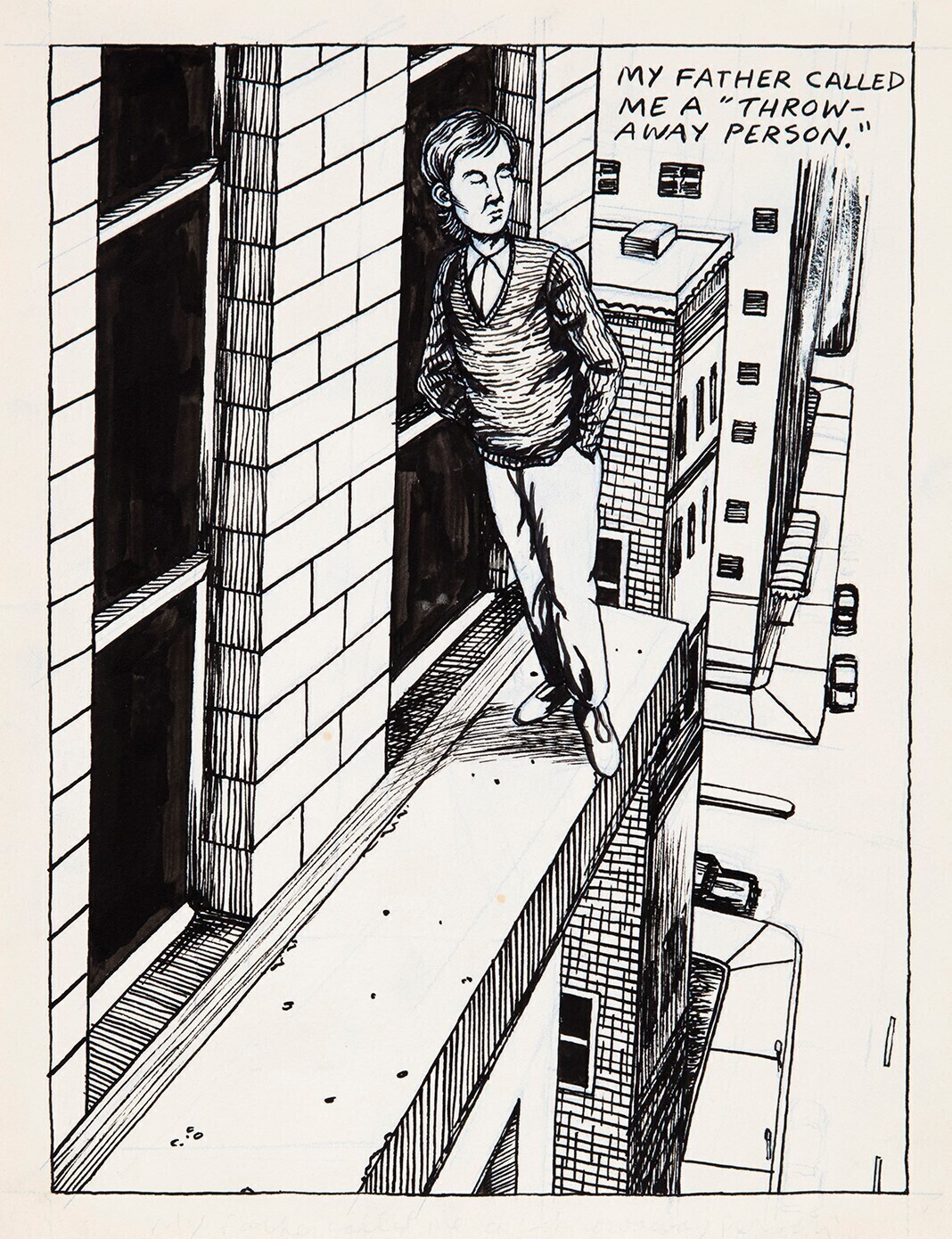 Raymond PettibonNo Title (My father called&hellip;), 198227.9 &times; 21.6 cmPen and ink on paperCourtesy David Zwirner, New York