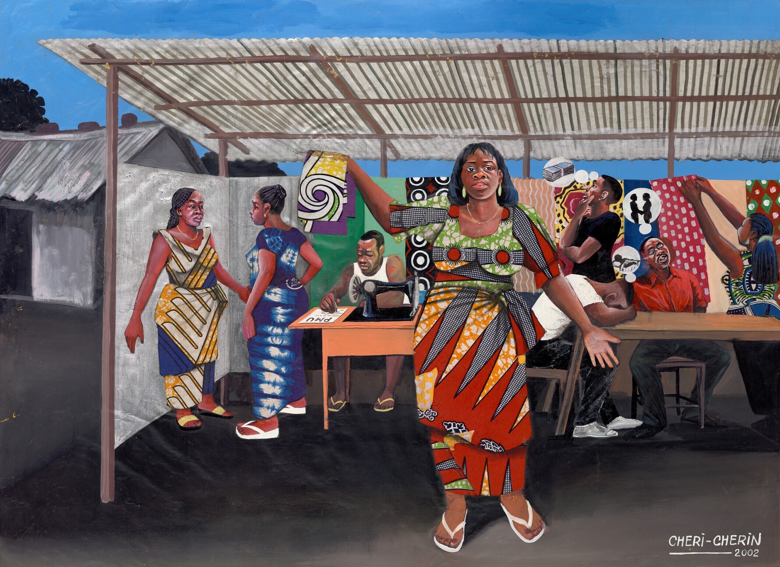 Ch&eacute;ri Ch&eacute;rin (&deg;1955). Wax print seller. Kinshasa, DRC, 2002. Oil on canvas. RMCA Collection, Tervuren