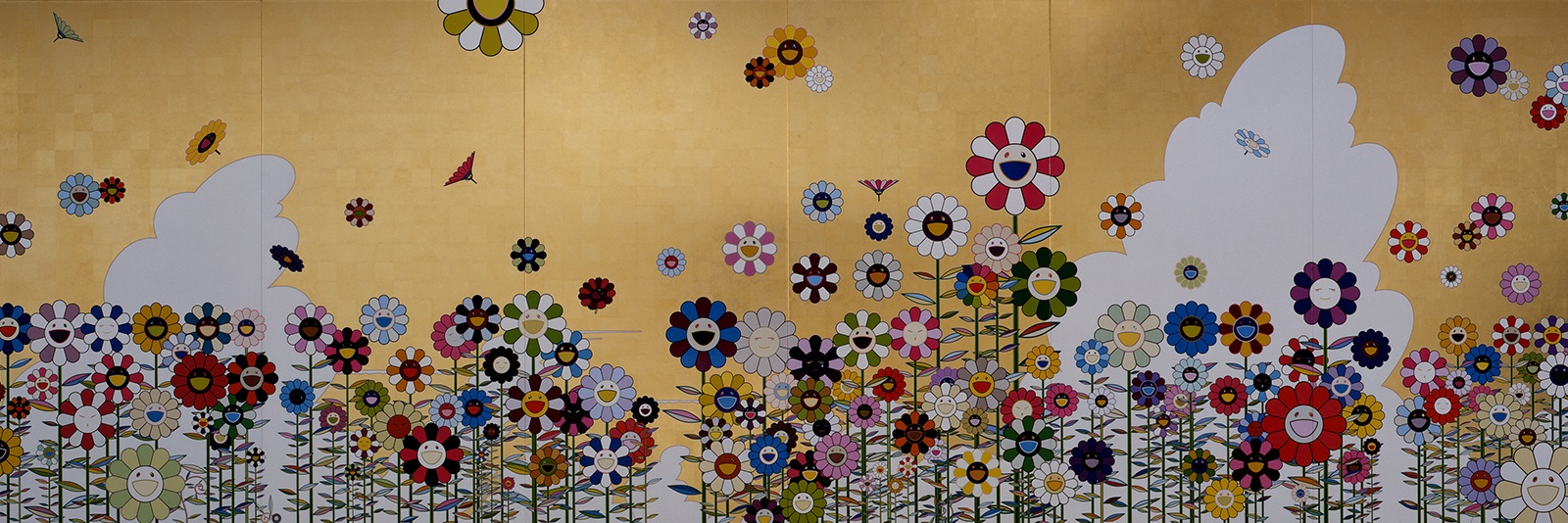 Takashi MurakamiKawaii&ndash;vacances: Summer vacation in the Kingdom of the Golden, 2008Acrylic and gold leaf on canvas mounted on aluminium frame300 &times; 900 cmCourtesy Perrotin&copy; 2008 Takashi Murakami/Kaikai Kiki Co., Ltd. All Rights Reserved.