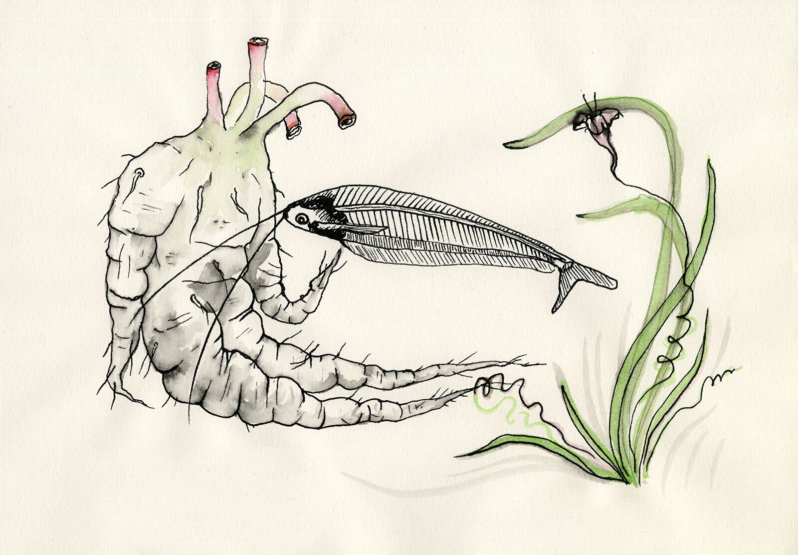 Anastasia Potemkina, Man Drag, 2017Watercolour and ink on paper, 21 &times; 15 cmCourtesy Anastasia Potemkina