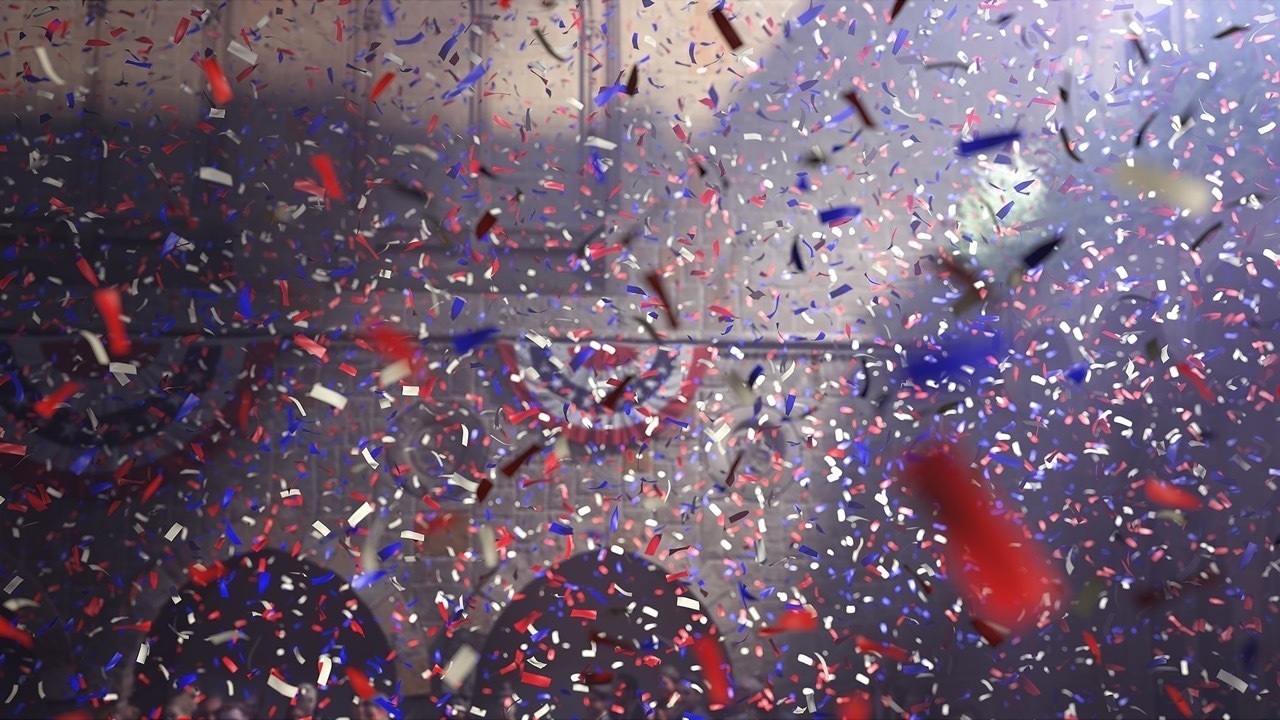 Давид КларбаутКонфетти. 2015&ndash;2018Двухканальная цветная видеопроекция, 3D-анимация, без звука. 18 мин. 25 сек.Предоставлено студией Давида Кларбаута&copy; David Claerbout