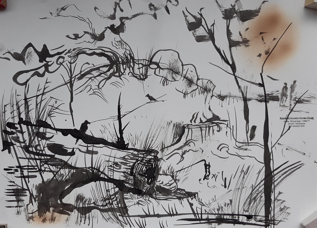 Павел Альтхамер. Эскиз инсталляции «Тишина». 2020Бумага, тушьПредоставлено художником