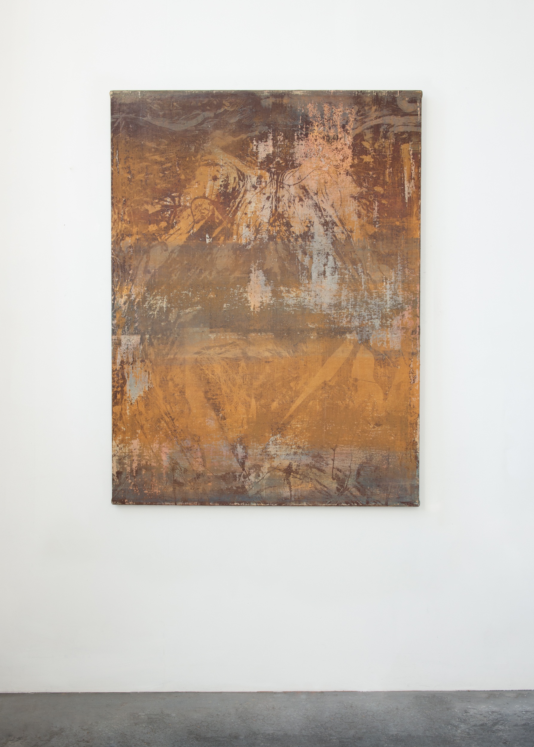 Olga Grotova, Rana (Wound) II, 2023  Ural soil, pigments, hair, plants and body imprints on&nbsp;linen  Courtesy of&nbsp;the artist