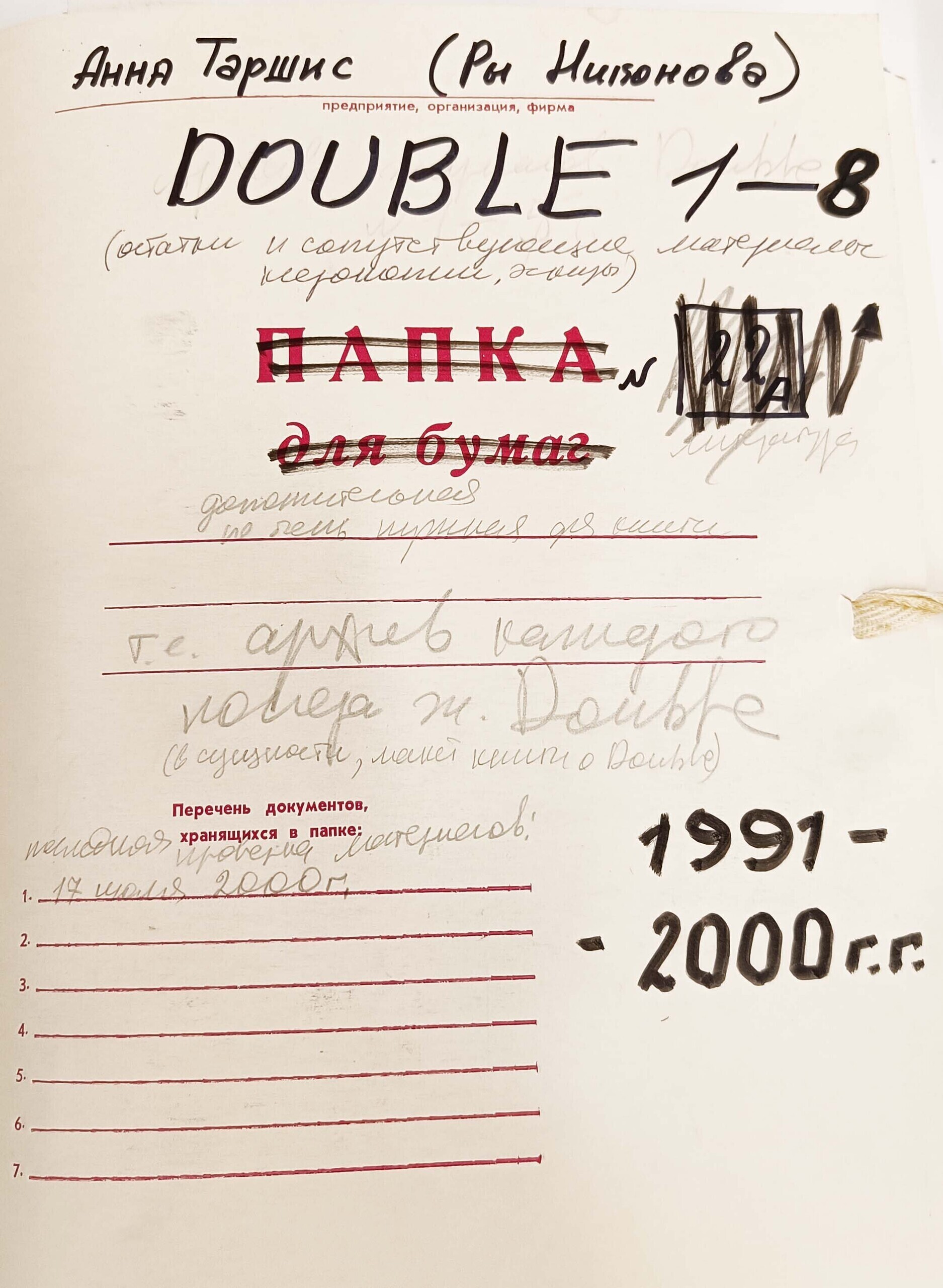 Ры Никонова. Архив журнала Double (№ 1&ndash;8). 1991&ndash;2000. Предоставлено Ильей Кукуем