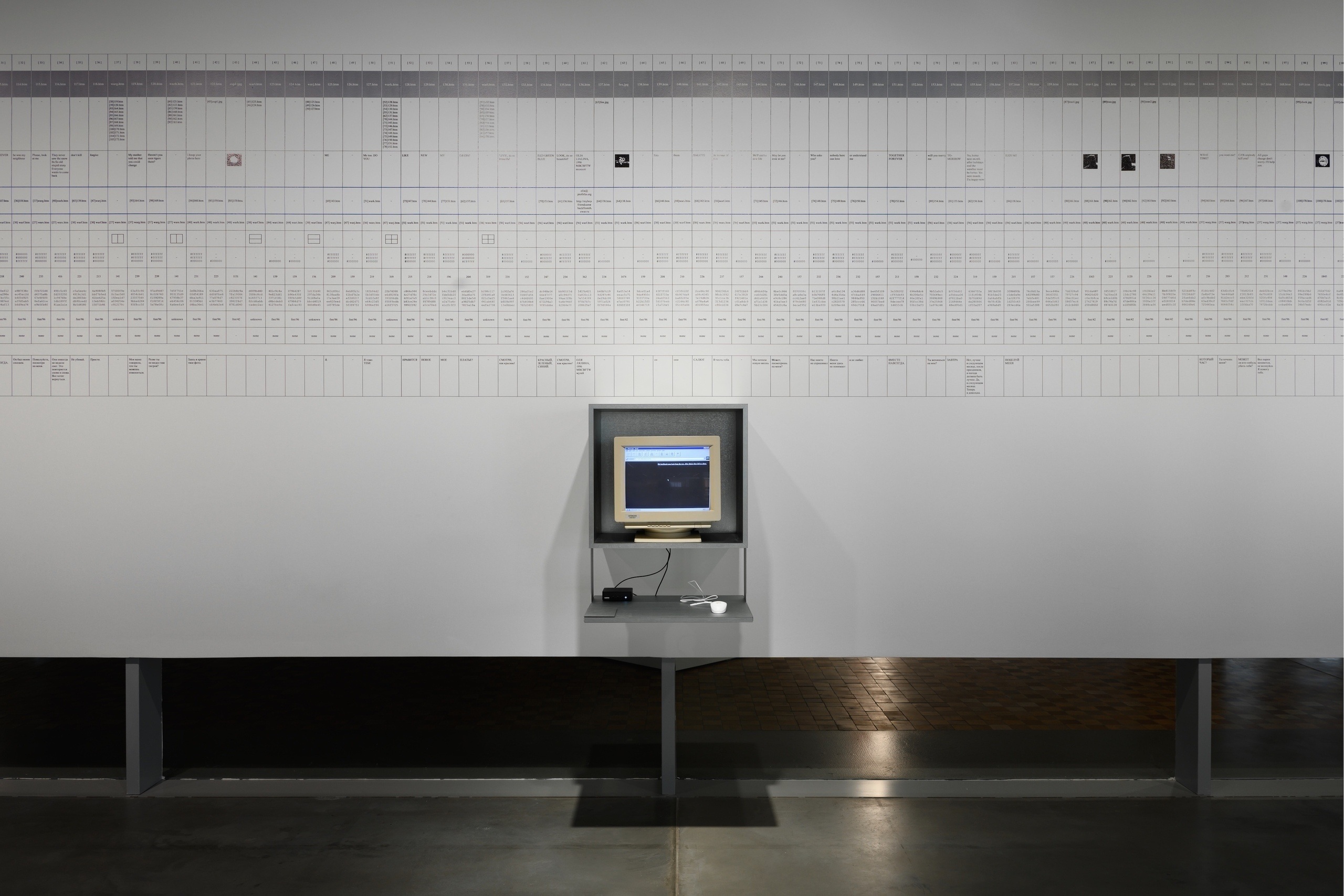 Оля Лялина. My Boyfriend Came Back From the War. 1996 / Мона Ульрих. Список компонентов MBCBFTW. 2016. Предоставлено художницейФото: Даниил Анненков&copy; Музей современного искусства &laquo;Гараж&raquo;