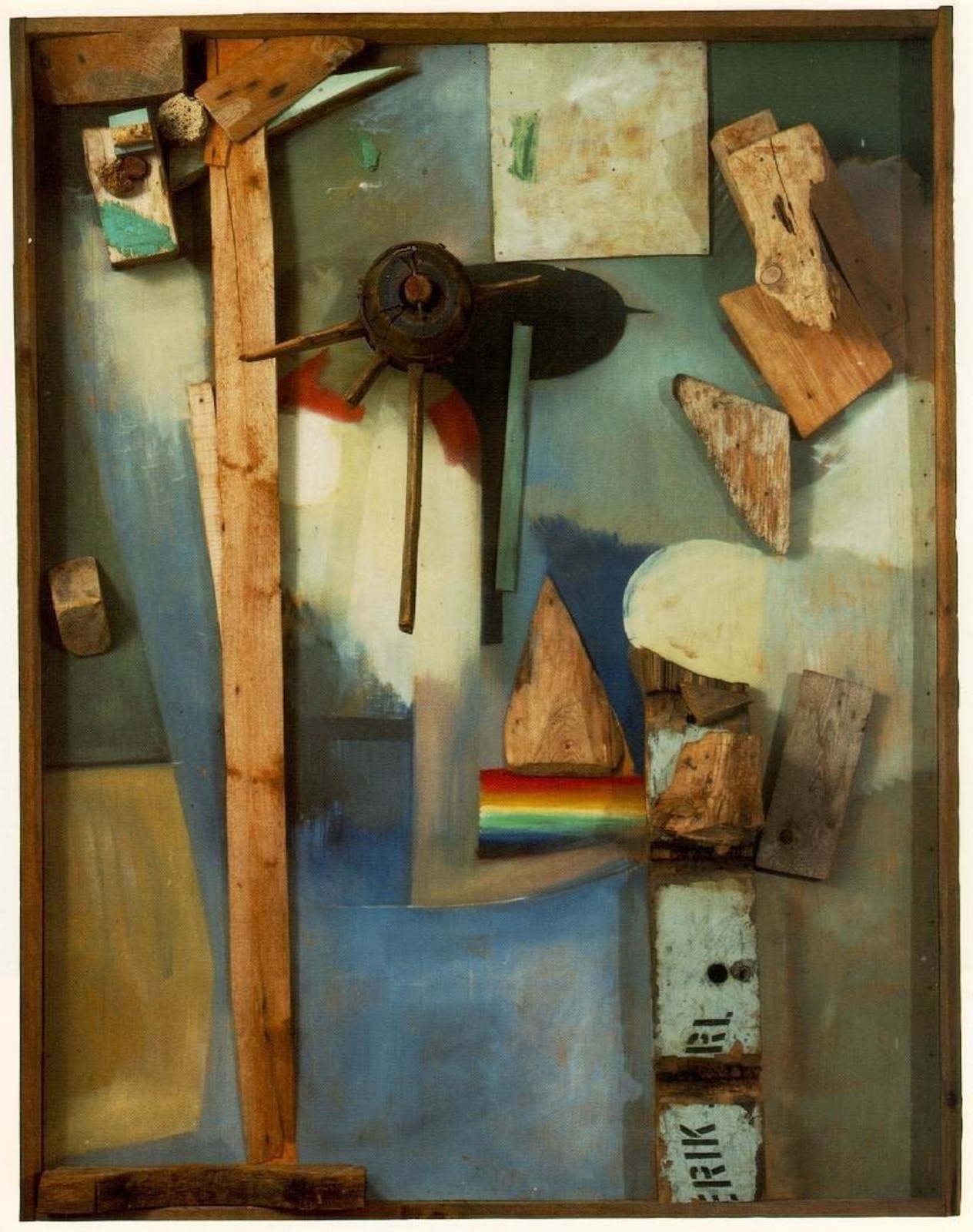 Kurt Schwitters. Merzpicture with Rainbow. 1939. Mixed media and paint on plywood. 155.9 x 121 cm. Private collection.
