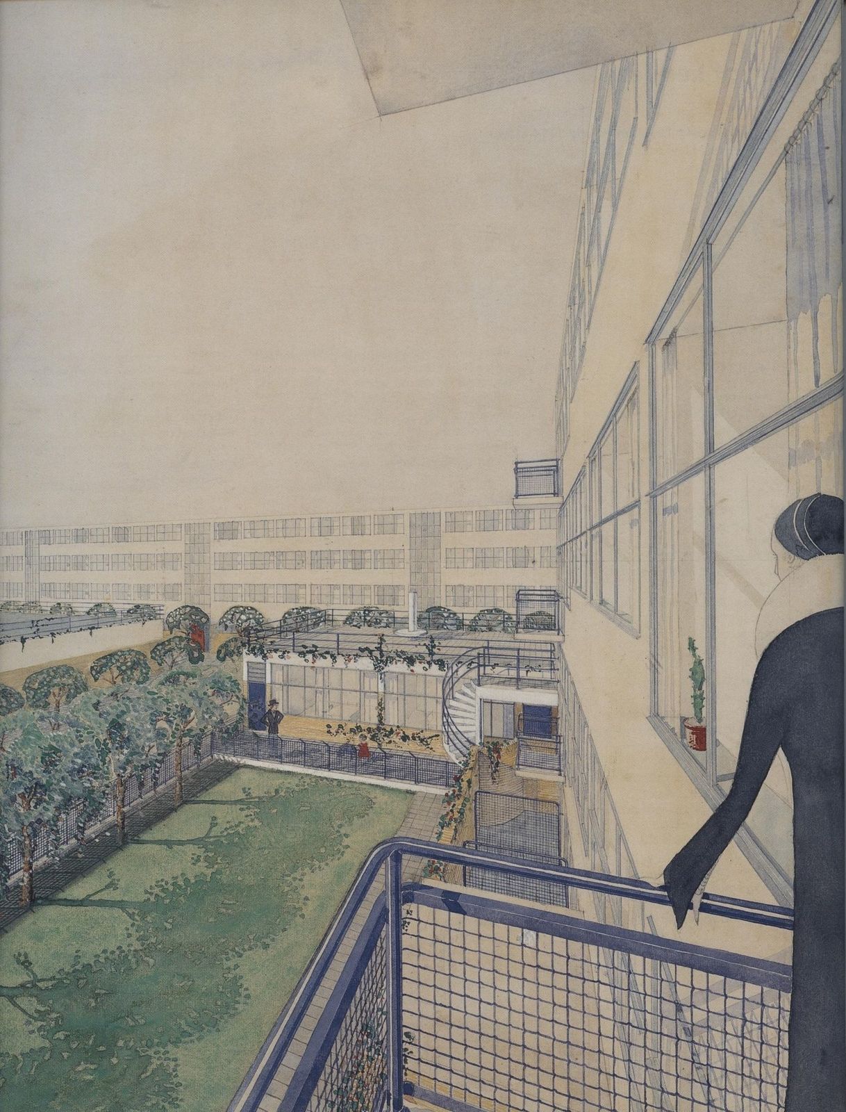 Jacobus Johannes Pieter Oud. A sketch of a housing design for Blijdorp, yard view. 1931-1932. &copy; Nederlands Architectuur Instituut, Rotterdam