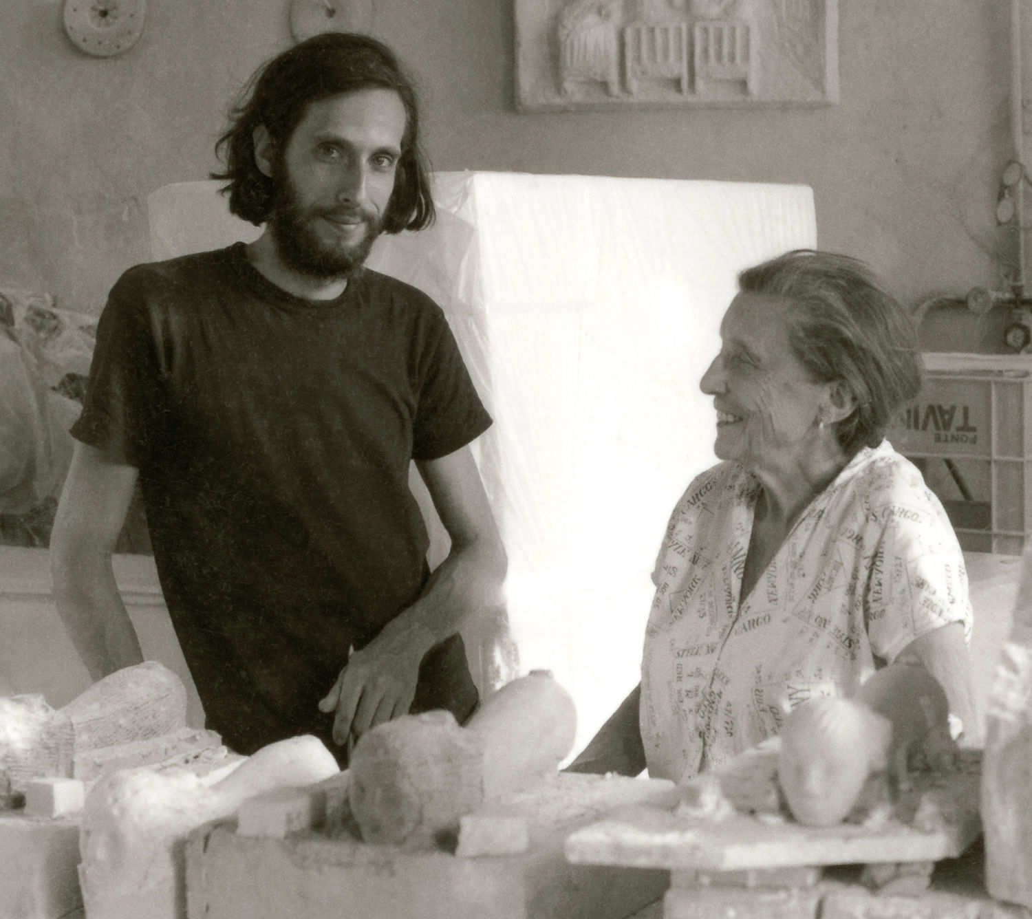 Louise Bourgeois and her assistant Jerry Gorovoy in Carrara, Italy in 1981 with works in progress. Photo: &copy; The Easton Foundation