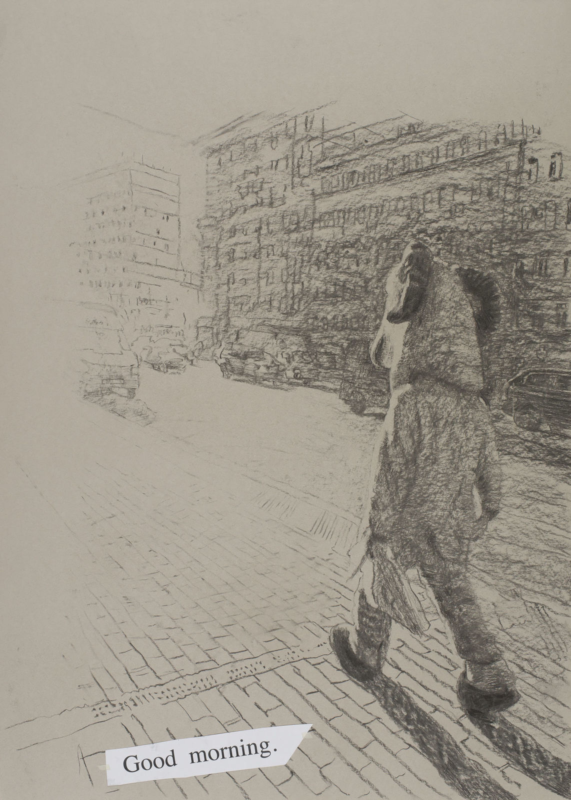 Olga Chernysheva. Untitled (Good Morning), 2015. Charcoal on paper. 84 x 60 cm.Courtesy Pace Gallery