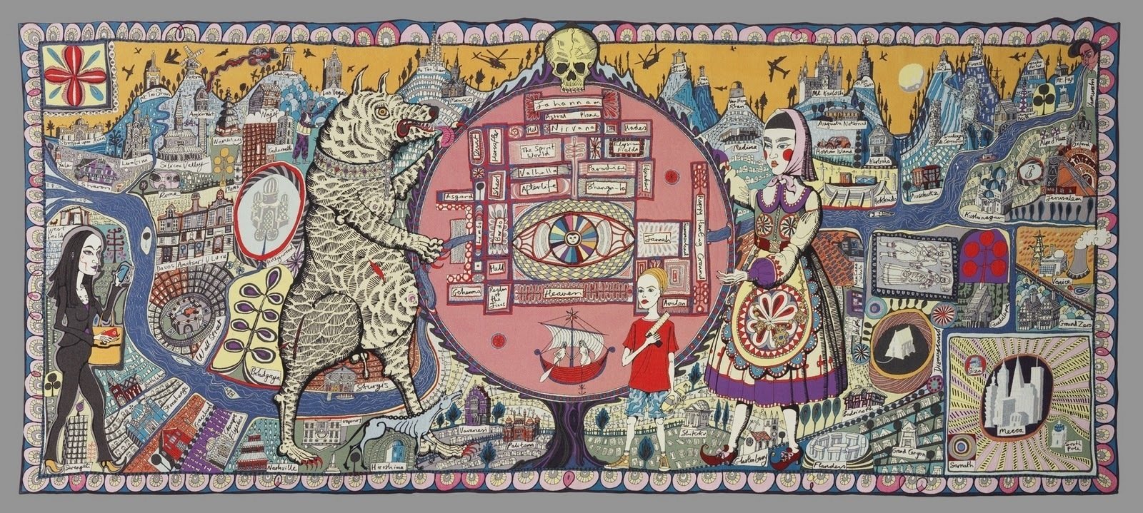 Grayson Perry, Map of Truths and Beliefs, 2011. Acrylic, wool and cotton tapestry, 290 х 690 cm. Courtesy of Grayson Perry.