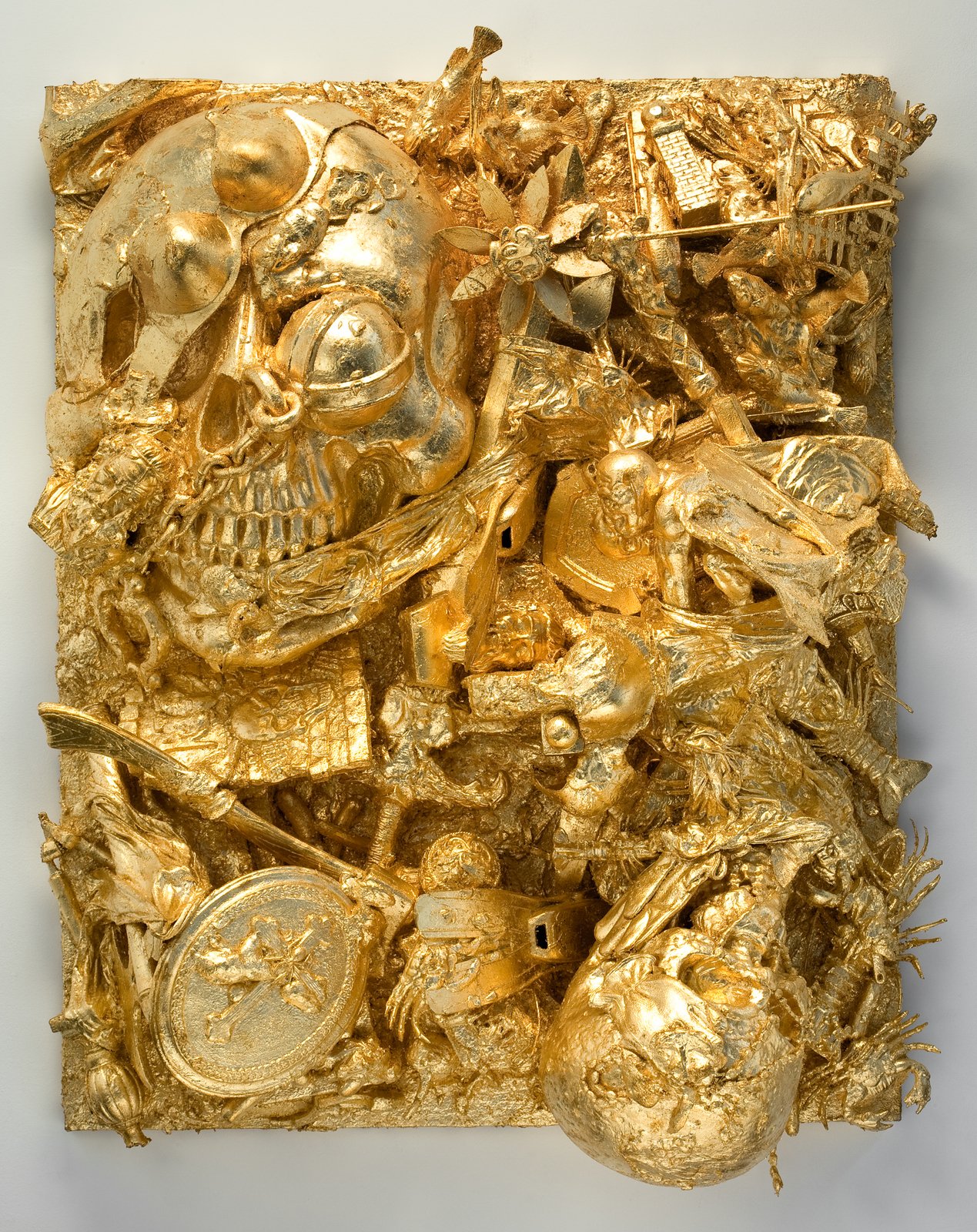 John Miller, Port Charles, Imitation Gold Leaf on Assorted Objects, Plaster, Cloth, and Styrofoam on a Hollow-core Panel. &copy; Courtesy Artist and Patrick Painter Inc.Los Angeles, USA.