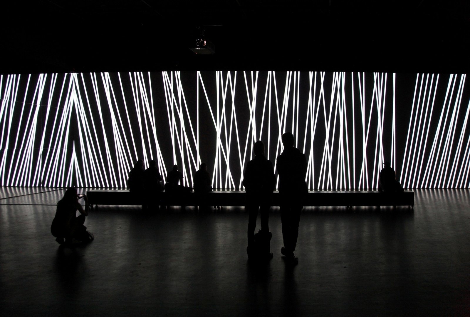 Carsten Nicolai, Unidisplay, Hangar Bicocca, Milano. 2012. Real-time projection, large-scale screen, mirrors dimensions variable