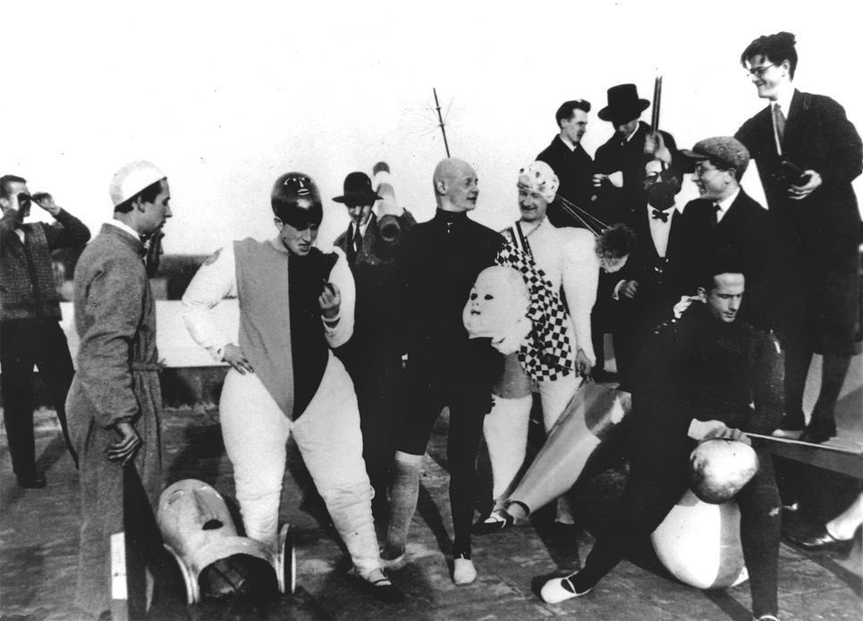 Oskar Schlemmer with students at the Bauhaus school, 1928