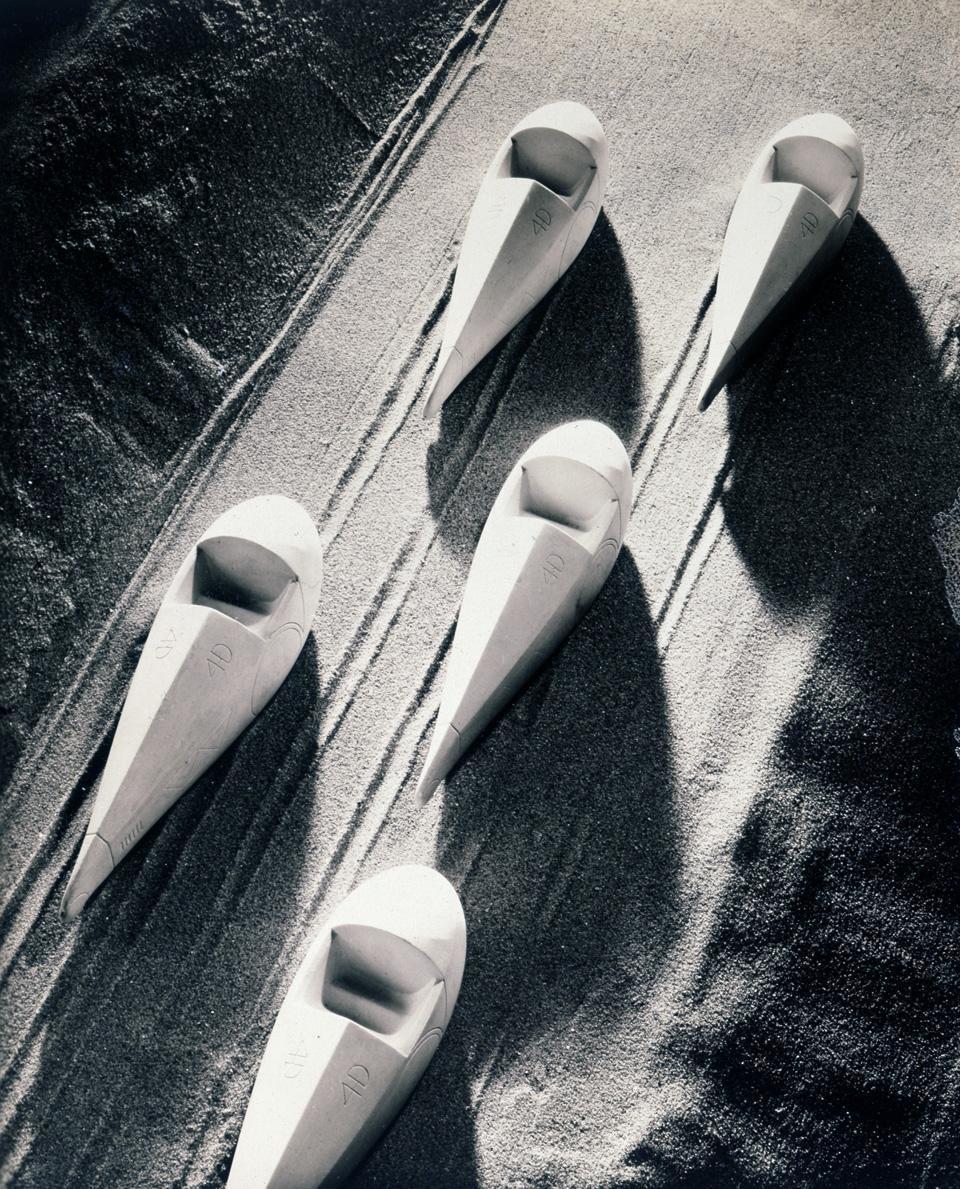 Isamu Noguchi, group of plaster models of the Dymaxion Car made for Buckminster Fuller. 1932&copy; Photo by F.S. Lincoln. The Noguchi Museum