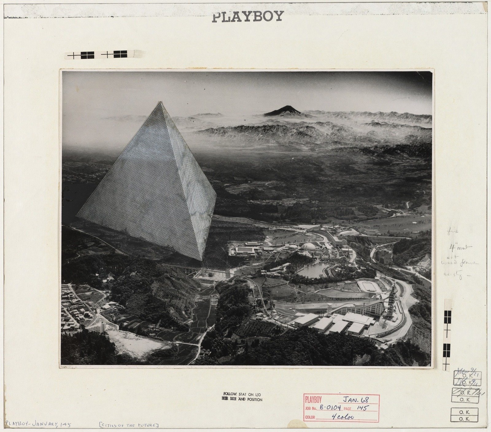 Бакминстер Фуллер и Шойи Садао. Проект города-мегаструктуры Тетраэдр в Японии. Ок. 1968&copy; MOMA
