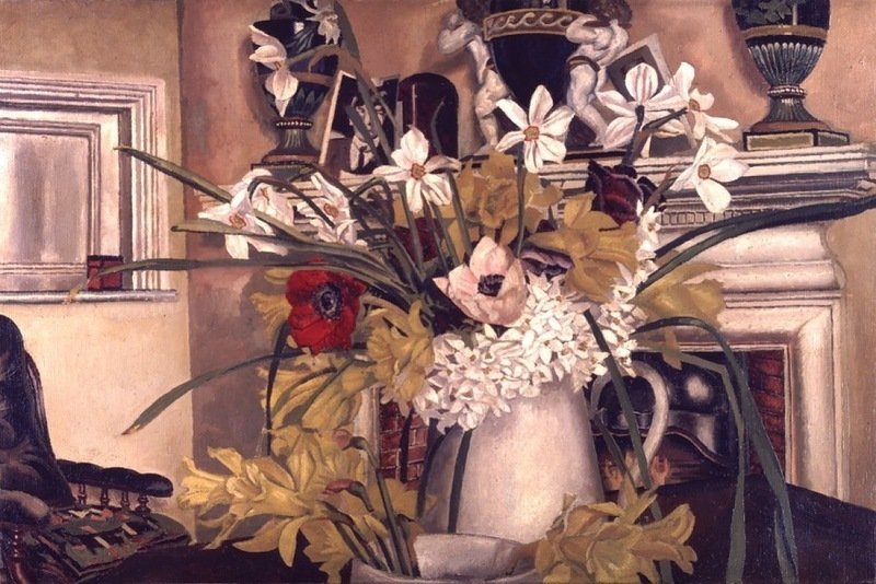 Стэнли Спенсер. Интерьер в Кукхеме с весенними цветами. 1937
