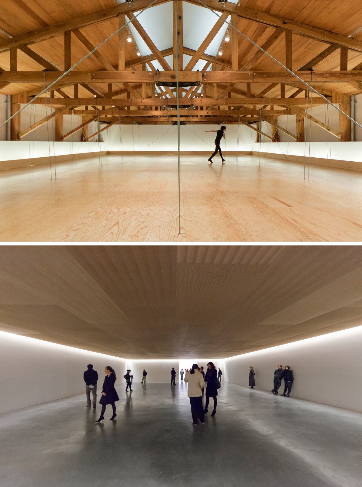 Allora &amp; CalzadillaCompass, 2008Suspended wooden drop ceiling, dancers and six drawings, dimensions variableInstallation view, Kurimanzutto Gallery, Mexico CityPhoto: Michel Zab&eacute; Thiria&copy; Allora &amp; Calzadilla