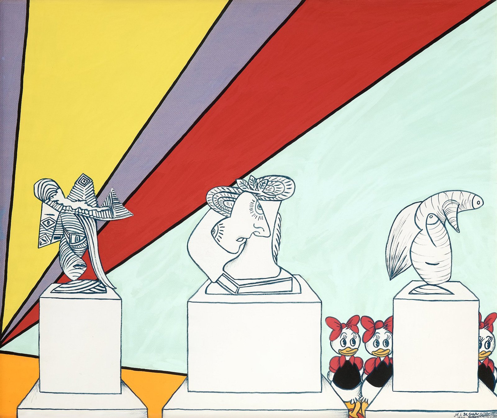 Мари-Луиз Экман. Tre Picassodams-monument och en Olle Baertling-tavla, 1980&copy; Marie-Louise Ekman / Bildupphovsr&auml;tt 2017