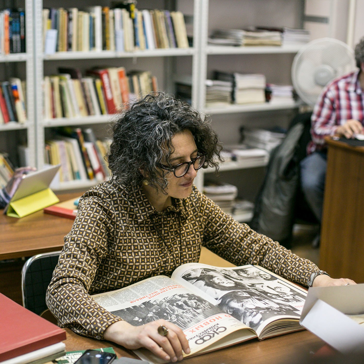 Сurators Rasha Salti in the Eisenstein library, March 2015Photo: Sergey Shilovs
